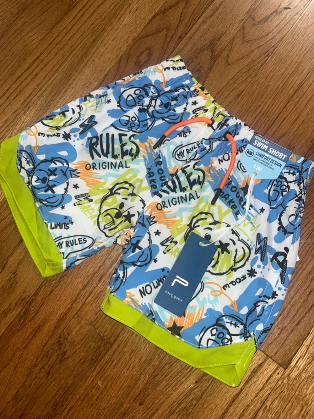 Boys' Printed Swim Shorts - Blue, Lime & Orange Public Supply NWT